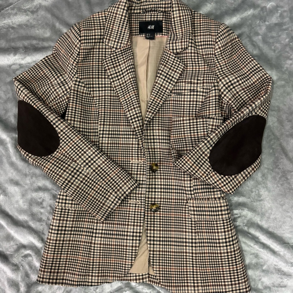 H&M Women's Checkered Blazer - Brown and Black